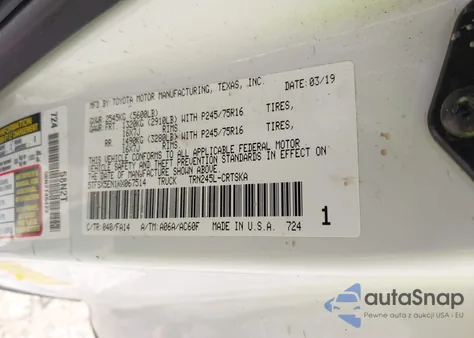 2019 Toyota Tacoma Sr z USA, uszkodzony, nr VIN 5TFSX5EN1KX067514